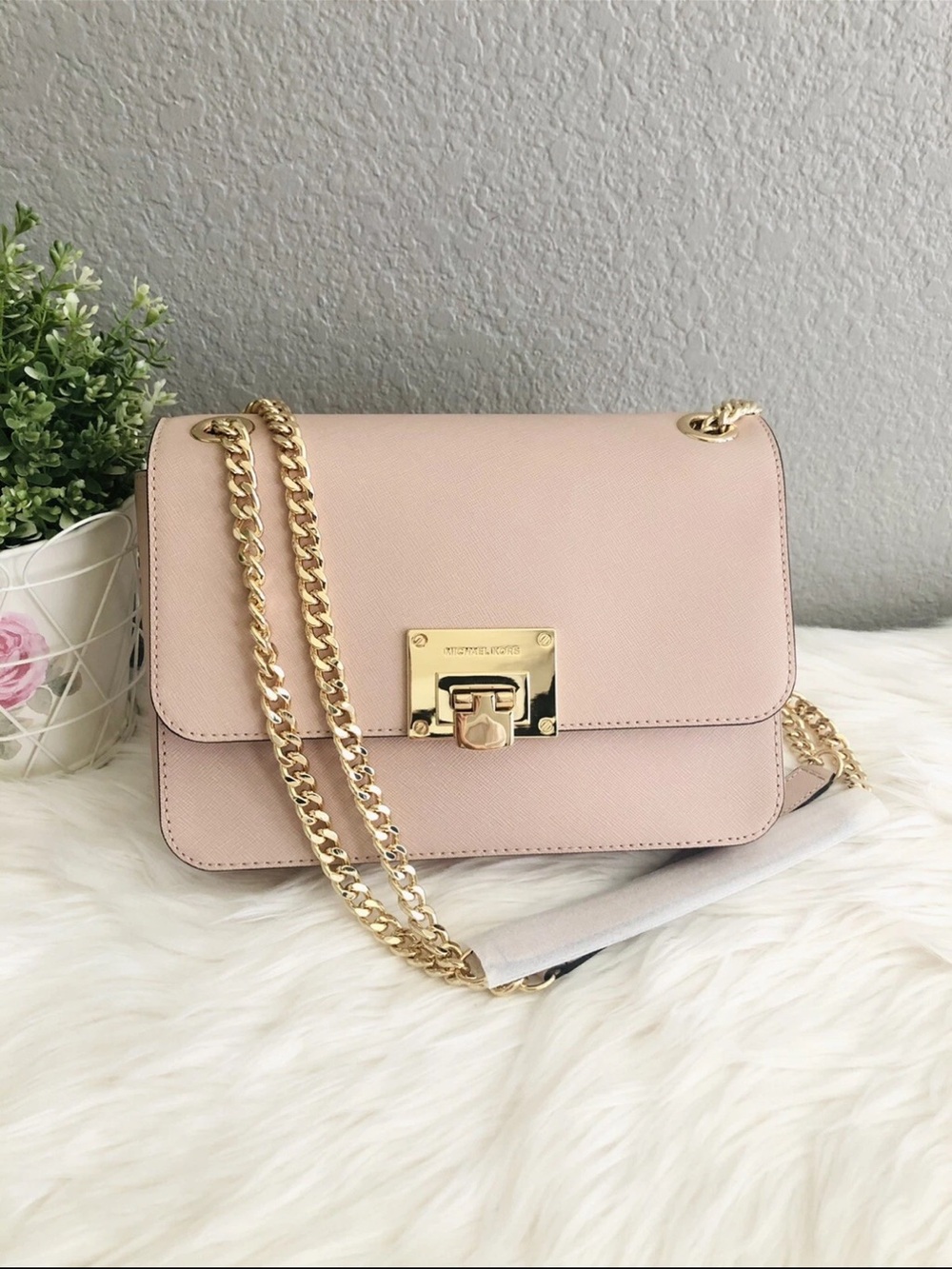Michael Kors Blush Pink Shoulder Bag with Gold Chain